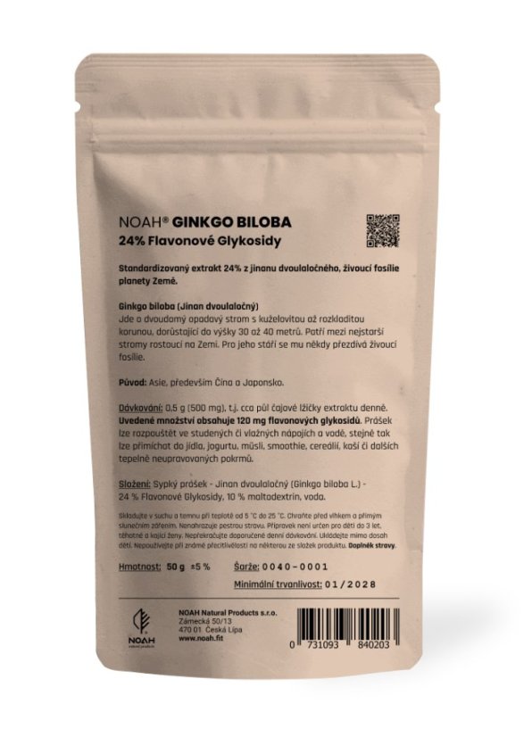 Ginkgo biloba 24% flavonové glykosidy prášek 50 g